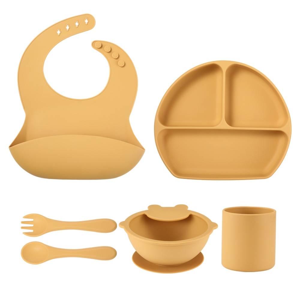 Teddy Bear Bib, Bowl & Spoon - Feeding Set -Set of 6
